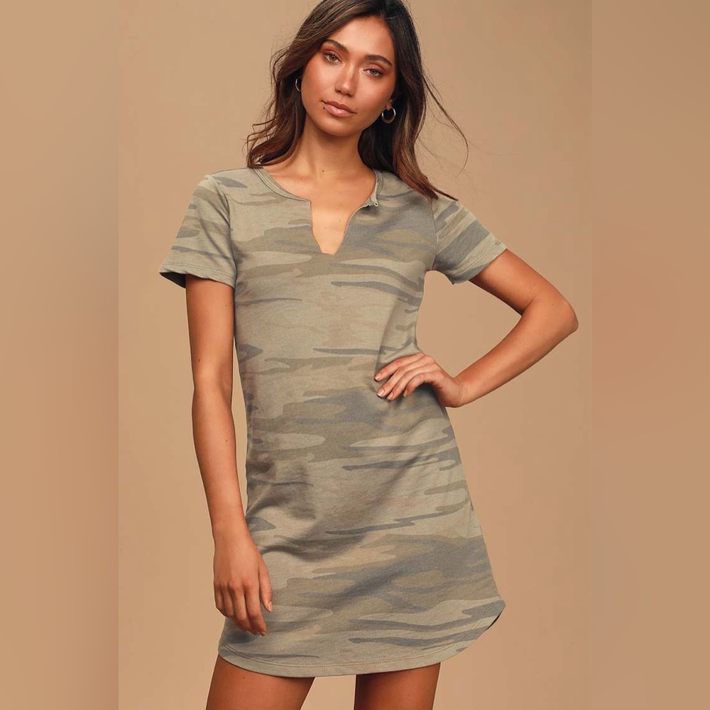 Z Supply The Camo Sage Green Camo Print T-Shirt Dress